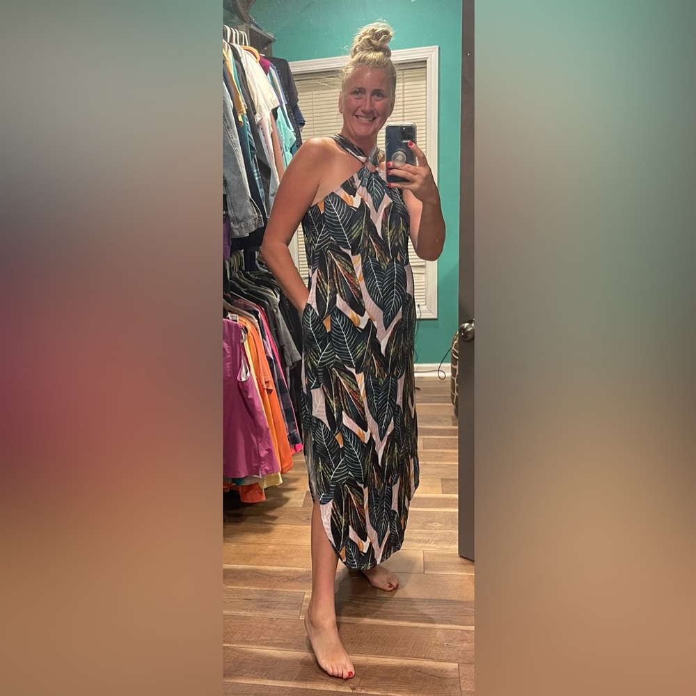 Summer Casual Criss Cross Sundress Split Maxi Long Beach Dress with Pockets